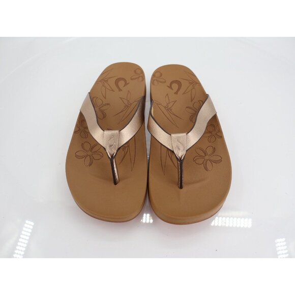 Olukai Kipe'a Slide Sandal Women Size 6 Rose Gold Metallic Thong Flip Flop - Picture 4 of 12